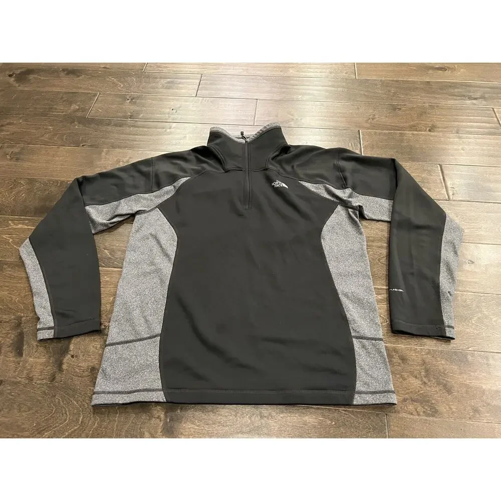 The North Face Mens Black Gray Fleece Pullover 1/4 Zip Flash Dry Long Sleeve M
